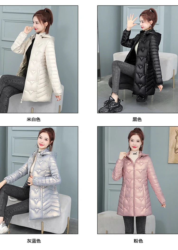 2023 New Winter Jacket Long Coats Women  Hooded Glossy DownCotton Jacket Warm Casual Parka Padded Cotton Coat Female
