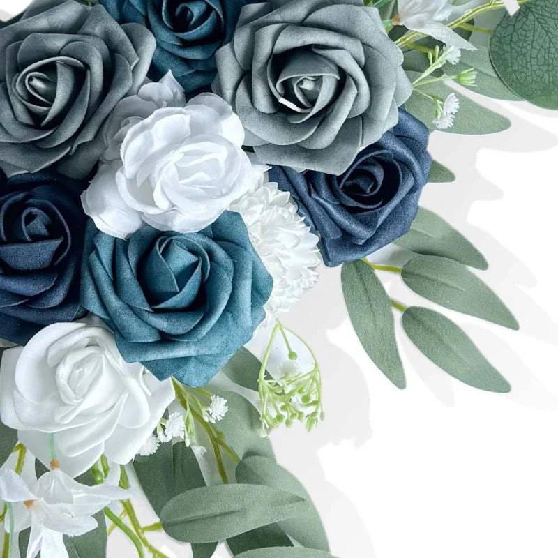 Hot Selling Blue and White Rose Artificial Bouquet High-end Wedding Table Staircase Decoration Handmade DIY Finished Product