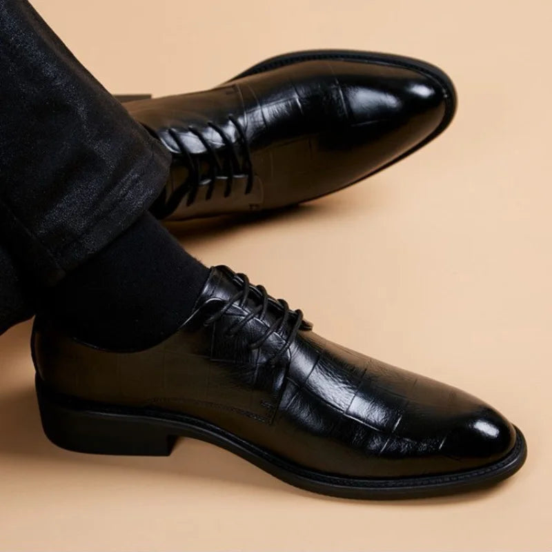 Men's Formal Shoes Black Spring Autumn Pointed Toe Legitimate Leather Official Suit High Quality Fashion Party Social Shoe Male