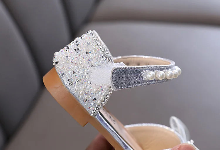 New Children Sandals Rhinestone Bow Wedding Princess Girls Sandal Party Dance Baby Student Flats Kids Performance Shoes H251