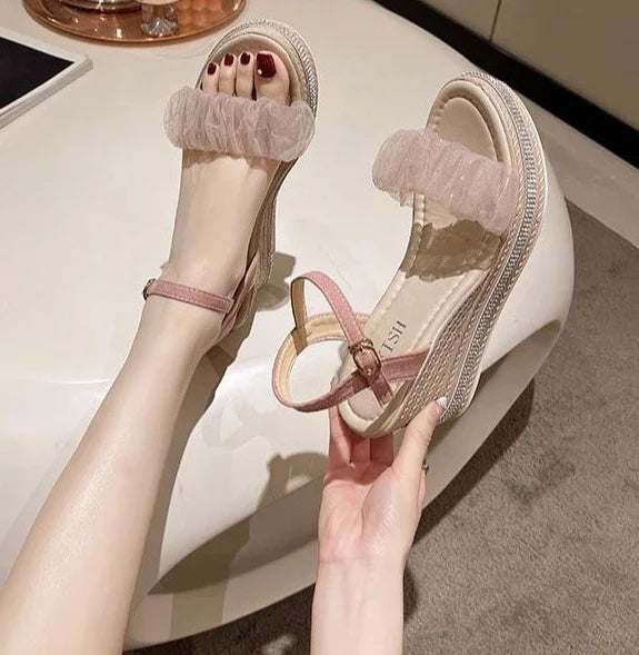 Sandals for Women Wedges Heel Rhinestones Woman Shoes Anti Slip Hot 2025 Luxury Vip Comfort Sandal Comfortable and Elegant Shoe