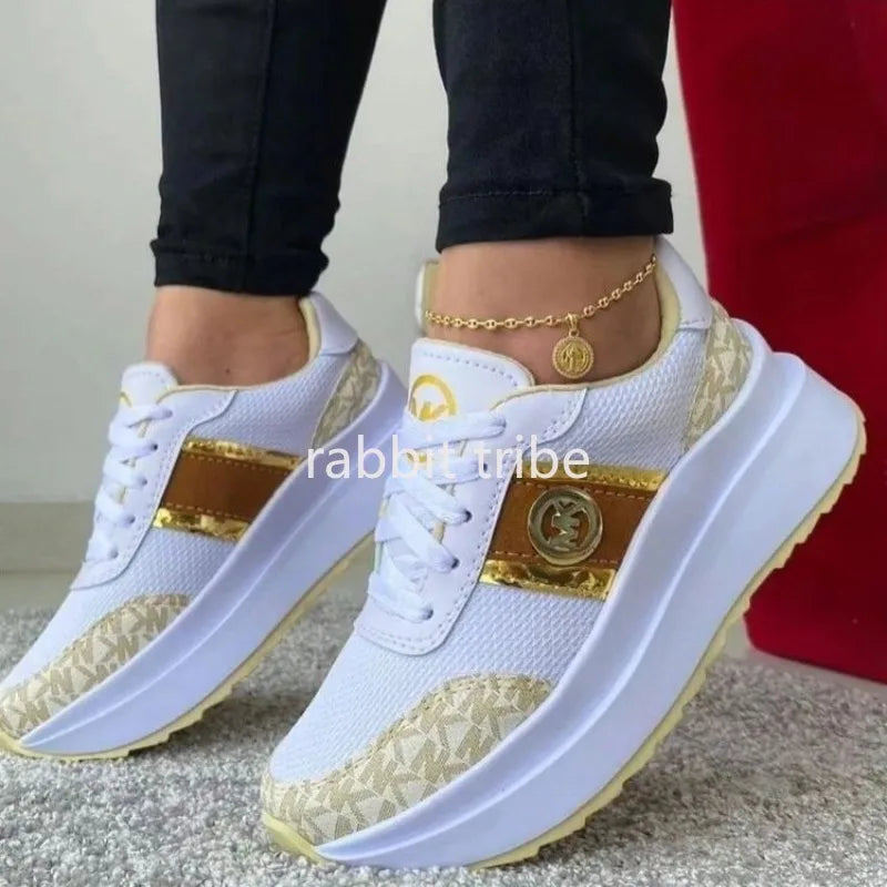 New Women's Casual Shoes Lightweight Color Blocked Womens Vulcanized Shoes Lace Up Flat Bottomed Women's Shoes Thick Soled Shoes