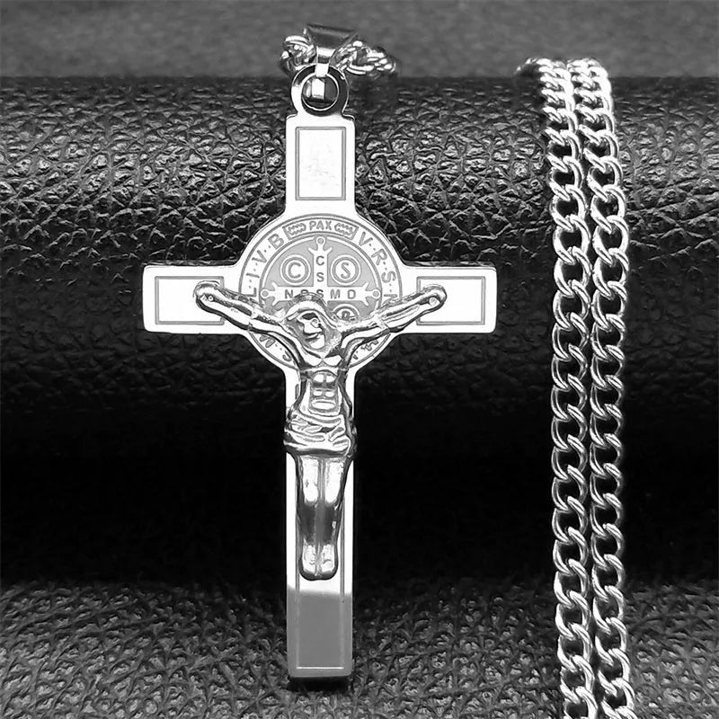 Christian Bible Stainless Steel Jesus Cross Long Necklace Men/Women Necklace Pendant Religious Jewelry acero inoxidable N6193S05
