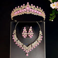 Bridal headwear, crown, three piece set, wedding necklace, earrings, crystal set, European and American wedding accessories