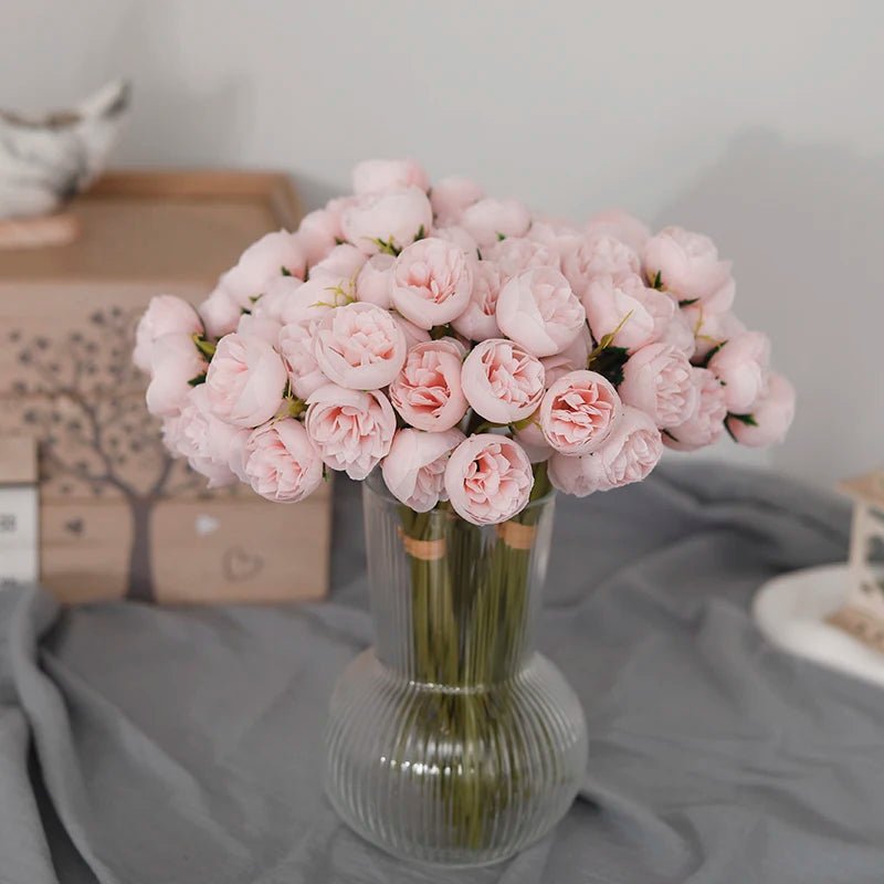 27heads Pink Roses Peony Artificial Flowers Silk Bouquet for Table Vase Arrange Home Wedding Decoration Roses Fake Flowers