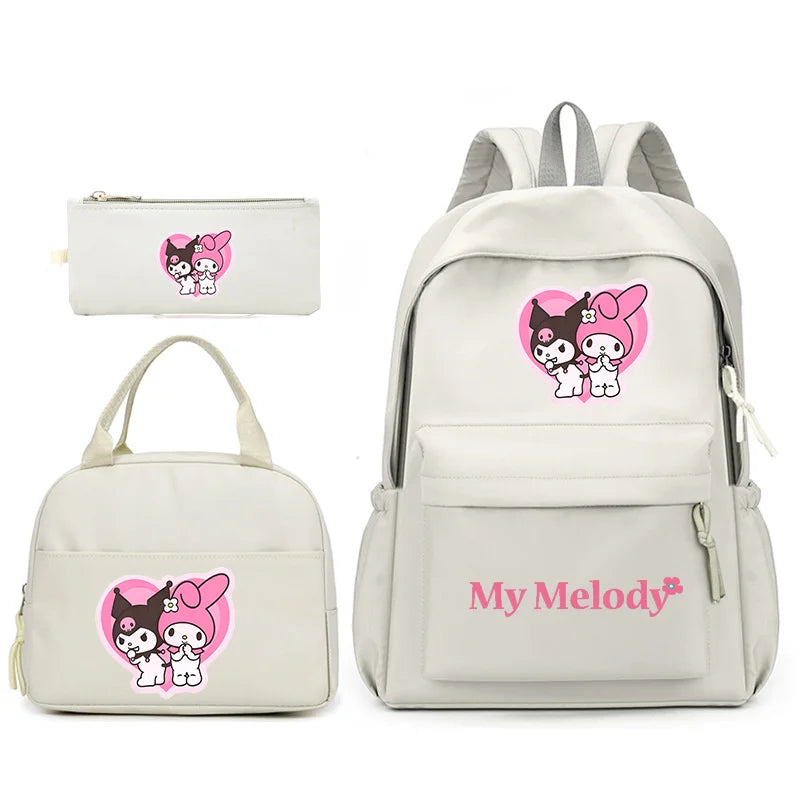 3pcs/Set My Melody Backpack with Lunch Bag for Teenagers Student School Bags Casual Comfortable Travel Set