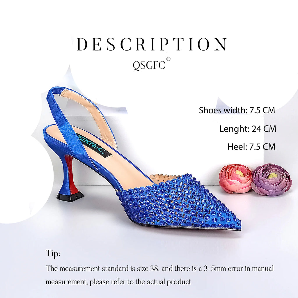 Italian Design Wedding Party Shoes & Small Box Bag Comfortable Noble Thin Heels Sexy Single Shoes Mesh Breathable Women's
