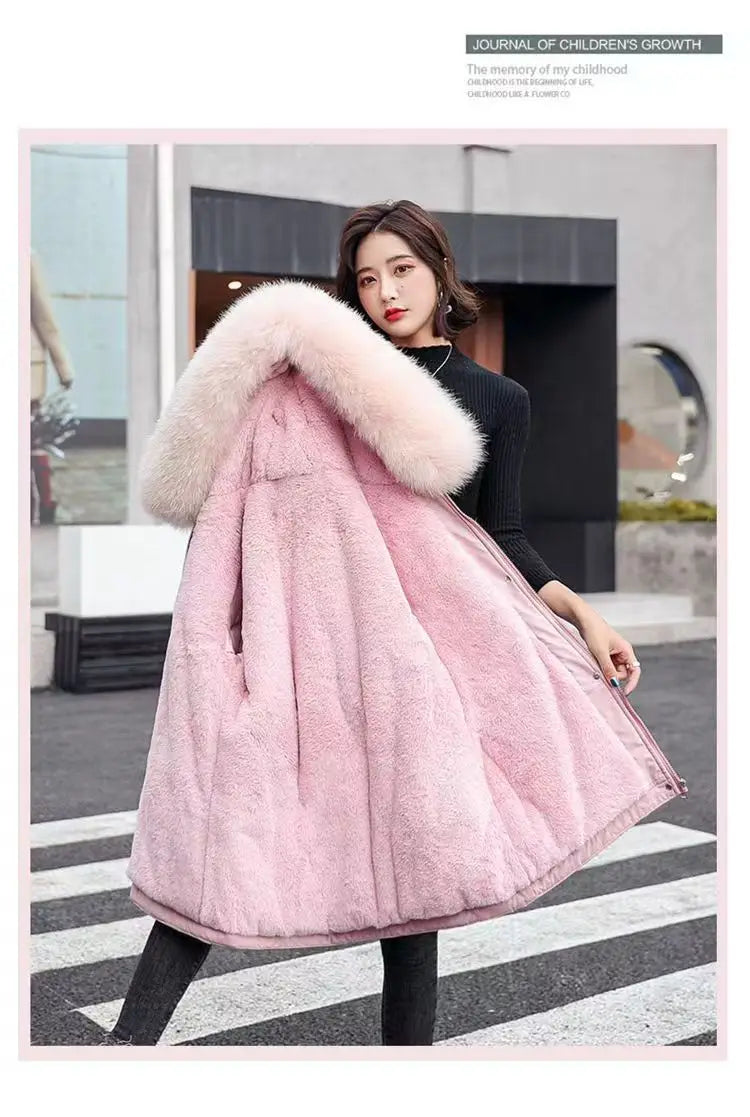 2025 Winter New Korean Edition Loose Thicken Cotton Jacket Women's Big Fur collar Hooded Coat Female Casual Warm Parker Overcoat
