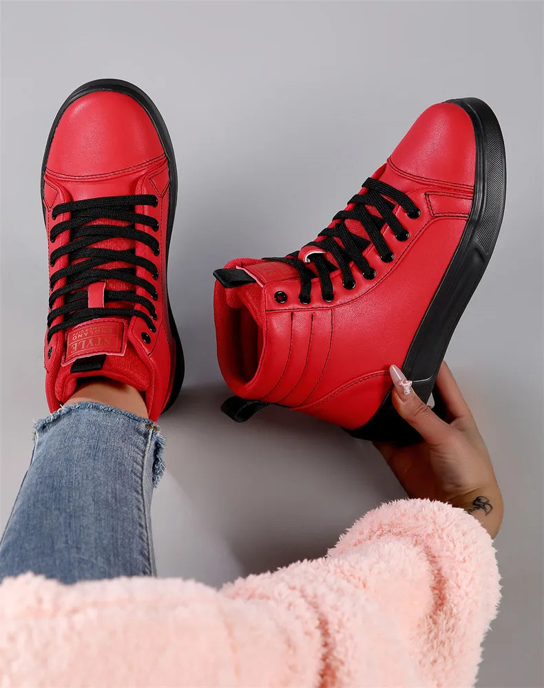 2025 Spring Fashion Red Men's Sneakers High Top Skateboarding Shoes for Men Women Comfortable Unisex Leather Sneakers Size 35-46