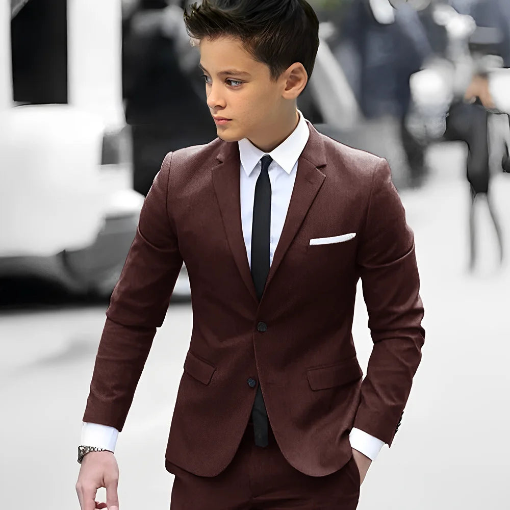 2 Piece Light Gray Boy Tuxedos For Wedding Notched Lapel Custom Kids Trim Fit Groomsmen Boy Suits