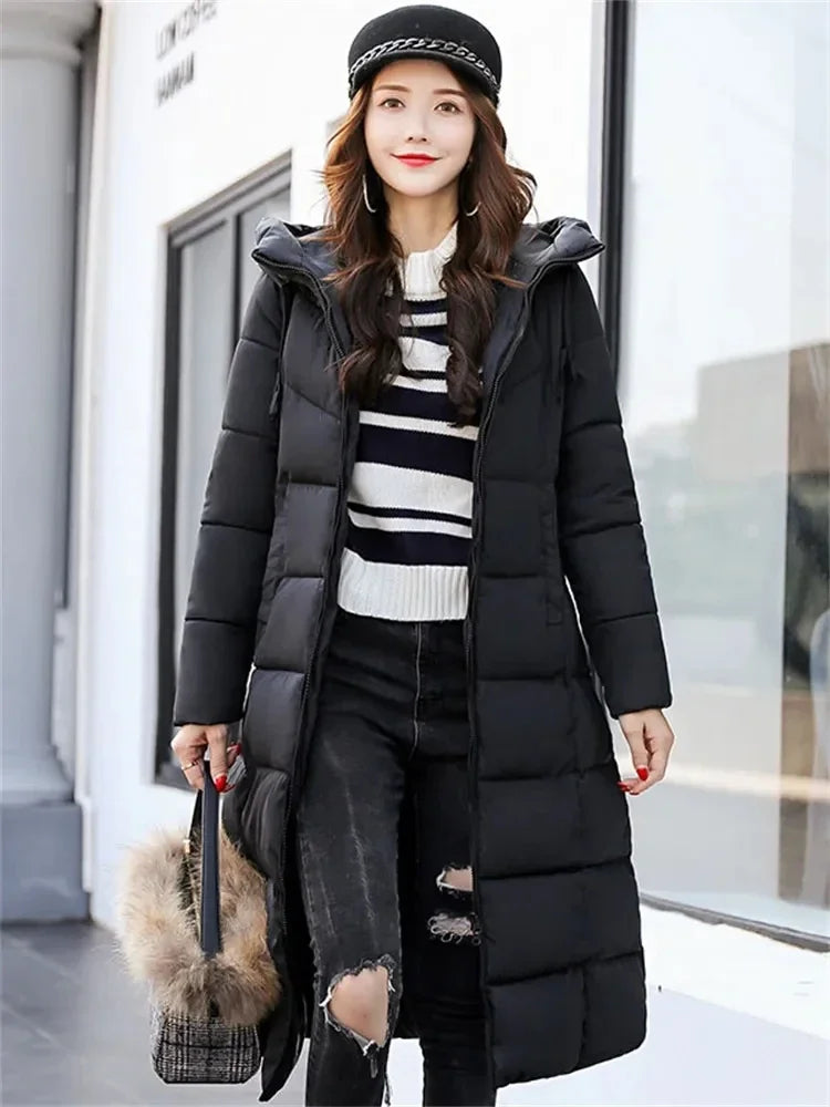 2025 New Winter Parka Long Coat Women WhiteThick Warm Down Cotton Coat Fashion Hooded Parka Puffer Windproof Snow Overcoat