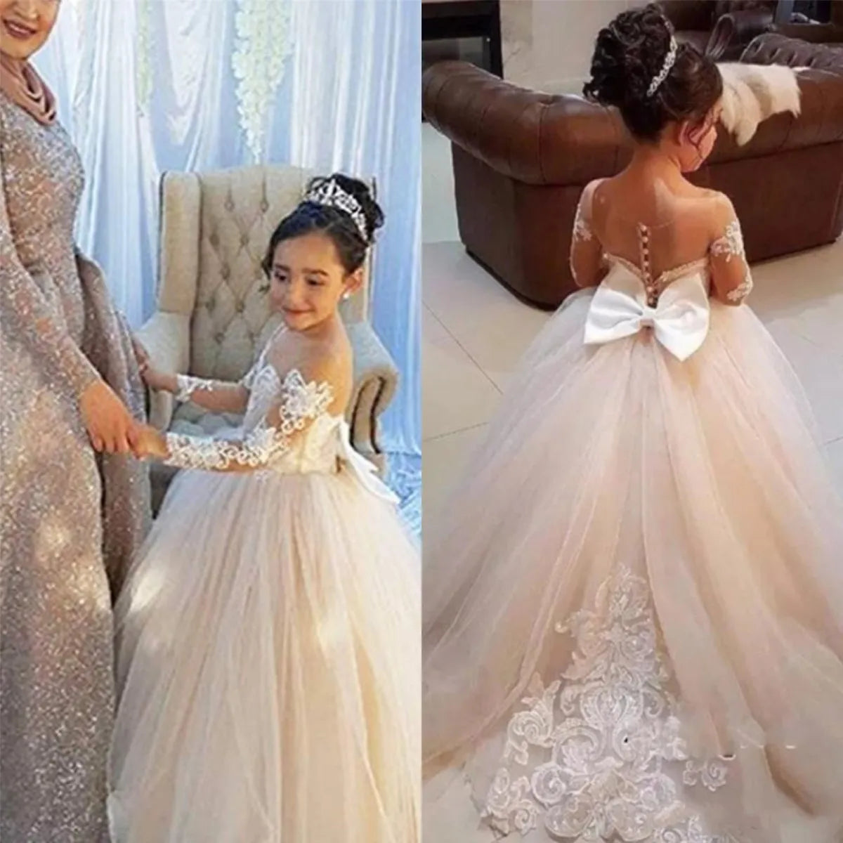 Long Sleeves Flower Girl Dresses for Wedding Junior Bridesmaid Dress Lace First Communion Dress