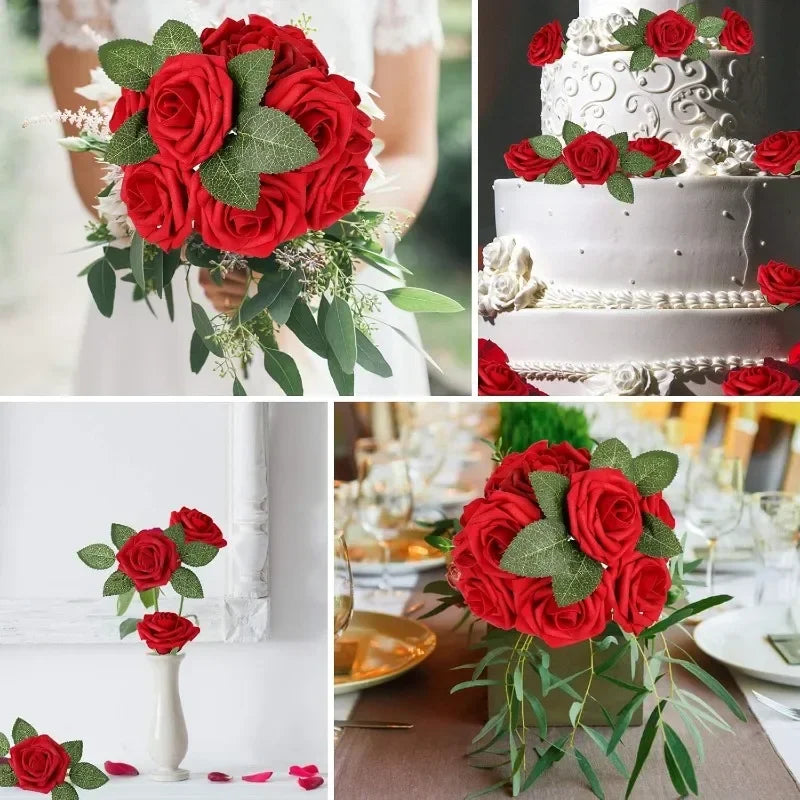 30/10PCS Artificial Foam Rose Flower Heads Bride Bouquet Flower for Home Wedding Party Table Decoration DIY Scrapbook Supplies