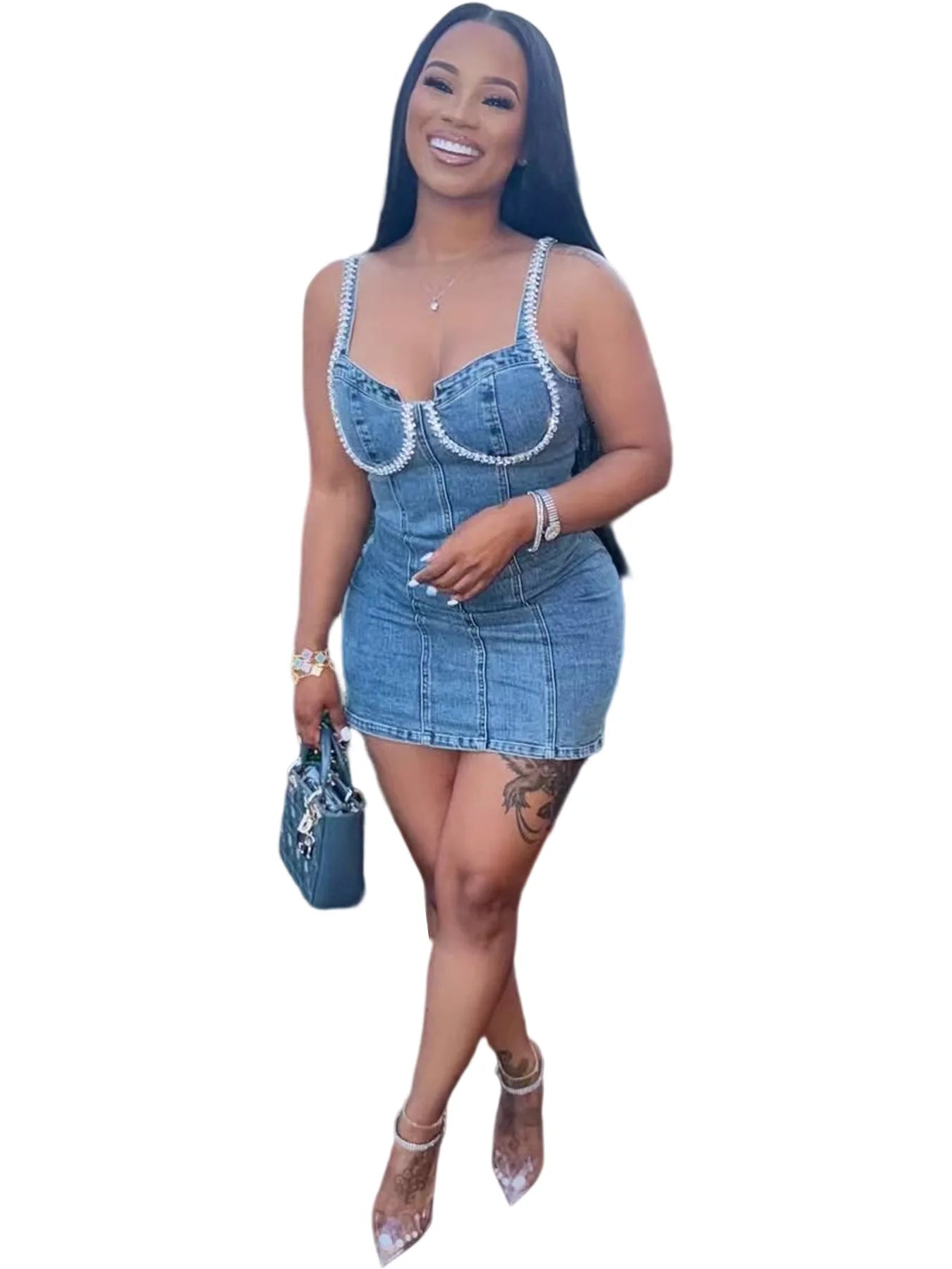 Camisole Dress Sexy Sleeveless Women Denim Dresses Solid Spliced Sheath Slim Washed Distressed 2025 Summer Wrap Buttocks