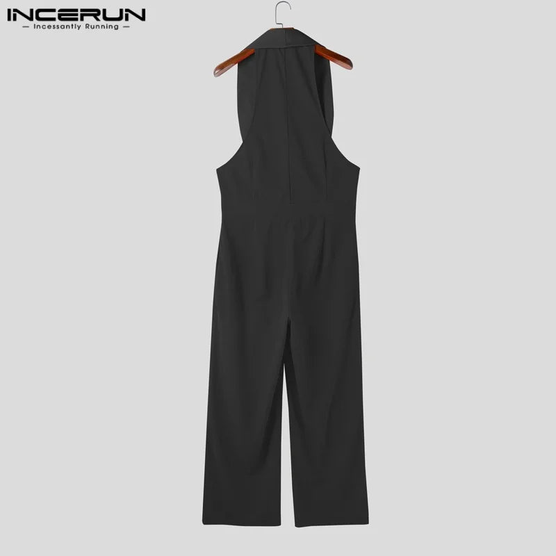 Summer Rompers Men Jumpsuits INCERUN Fashion Sleeveless Tops Bottoms Oversize Casual Pants Men's Clothing Overalls Streetwear