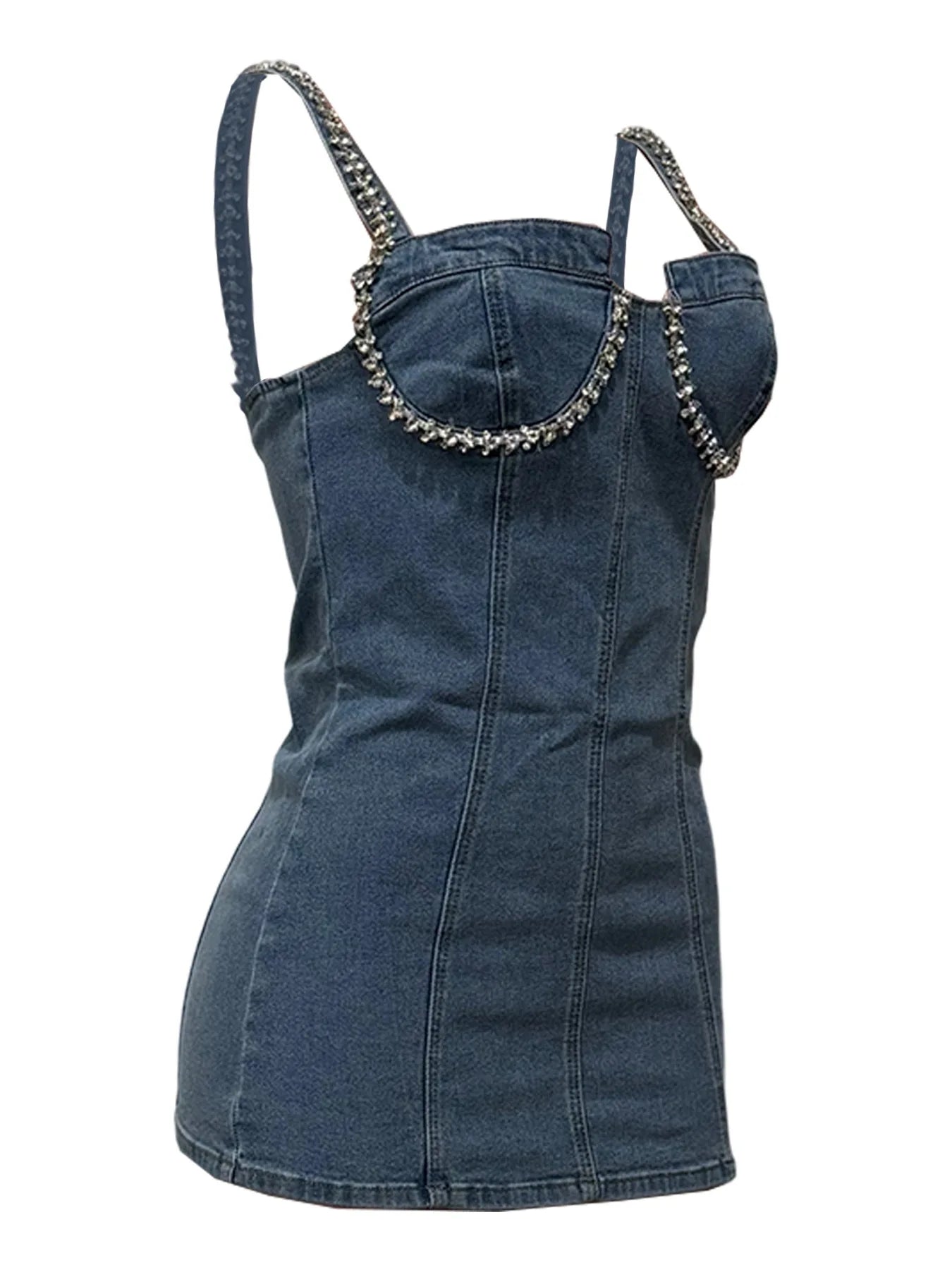 Camisole Dress Sexy Sleeveless Women Denim Dresses Solid Spliced Sheath Slim Washed Distressed 2025 Summer Wrap Buttocks