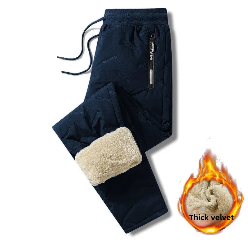 Winter Sweatwear Men Plush Thick Fleece Sweatpant Lambswool Thermal Trousers Casual Pants Waterproof Windproof Warm Cotton Pants