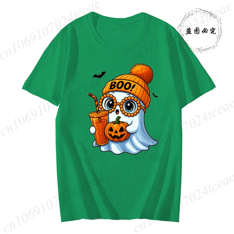 Halloween Horror Ghost Tee Women Clothing Y2K Designer T Shirt Female Cute Ghost Halloween Funny Streetwear Anime Tee Clothes