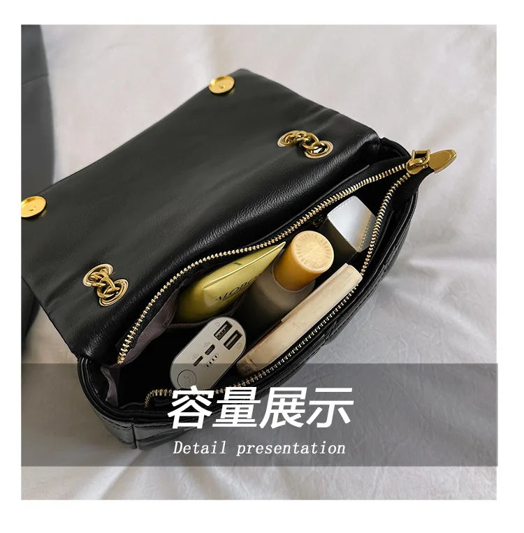 New style small Chanel-style diamond chain shoulder bag, trendy and versatile, spacious and luxurious embroidery line bag