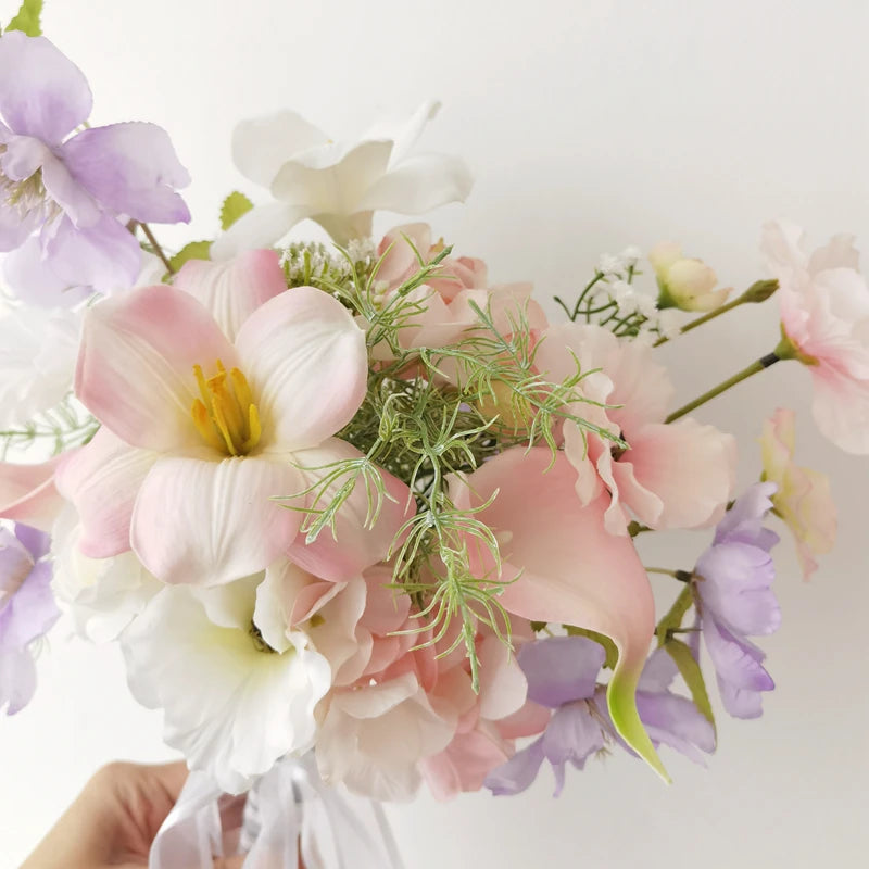 Ins Sle Purple Pink Handheld Flower Bouquet Artificial Flowers Wedding Photoaphy New Bride Home Decoration Arrangement