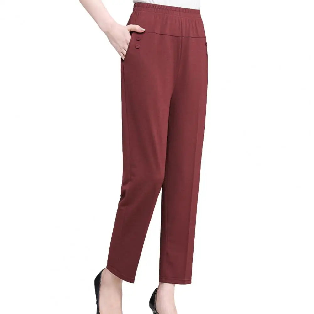 Lady Summer Ice Silk Thin Casual Cropped Pants Middle-aged Elderly Loose High Waisted Elastic Waist Women Pants Casual Trousers