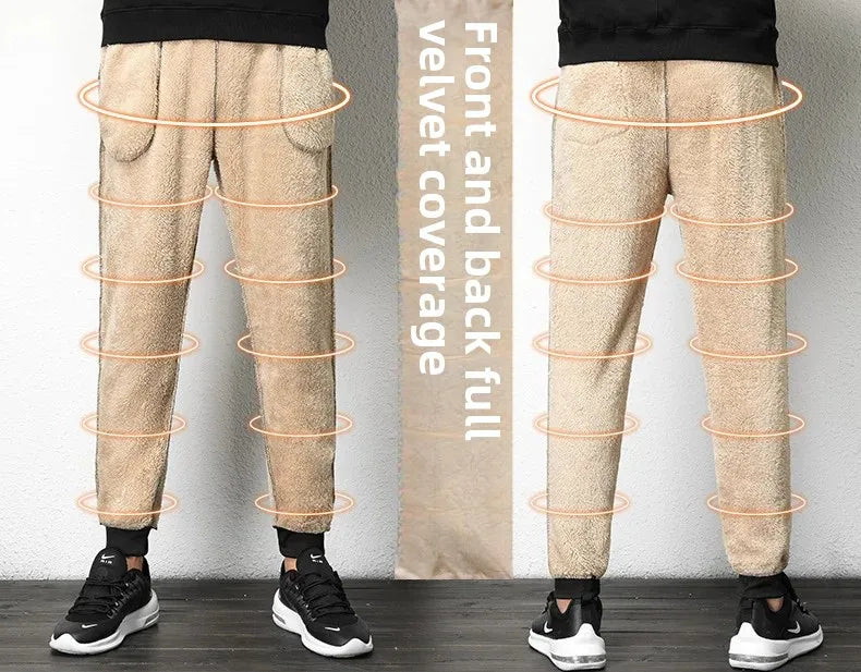 Winter Thickened Fleece-Lined Casual Pants Men's Loose-Fit Sweatpants Trendy Youth Sweatpants Bunched Feet Pants Casual Pants