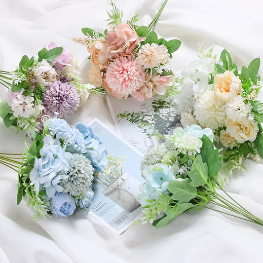 Artificial Flowers Silk Peony For Vase Bride Bouquet Wedding Home Room Table Decoration Fake Floral Hydrangea Gifts