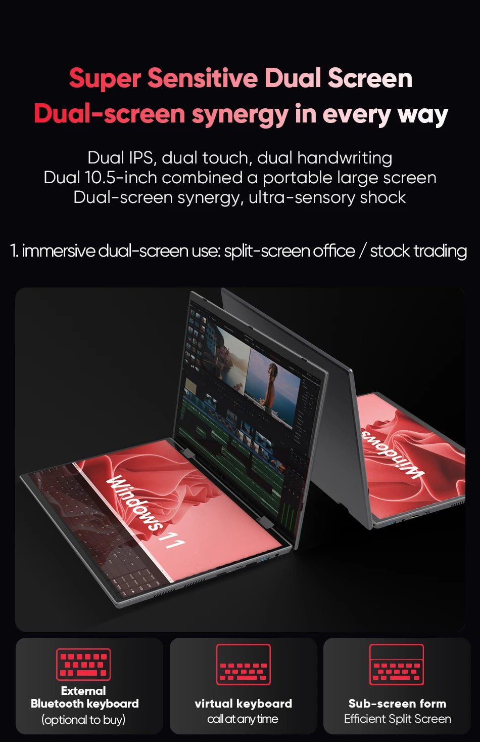 Topton L15 360° YOGA Laptop Intel N95 Dual 10.5 Inch IPS Touch Screen Windows 11 2 in 1 Tablet PC Notebook Office Mini Computer