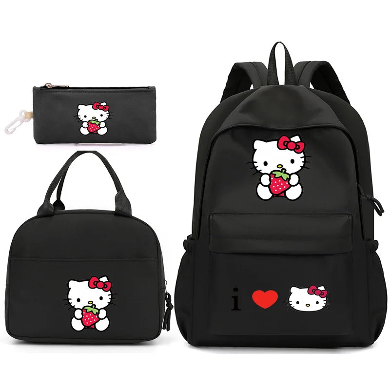 3pcs/Set Hello Kitty Backpack with Lunch Bag for Teenagers Student School Bags Casual Comfortable Travel Set