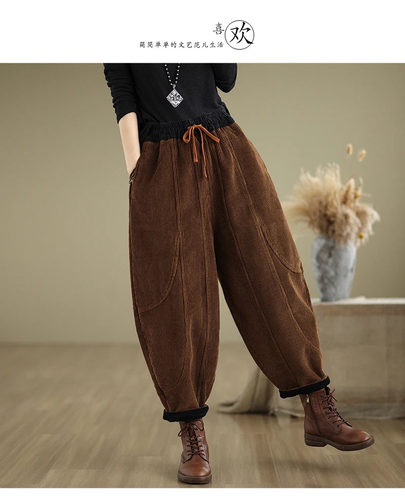 Oversized Corduroy Autumn Winter Elastic High Waist Harem Pant Women Casual Modis Ladies Trousers Pleated Loose Woman Harem Pant