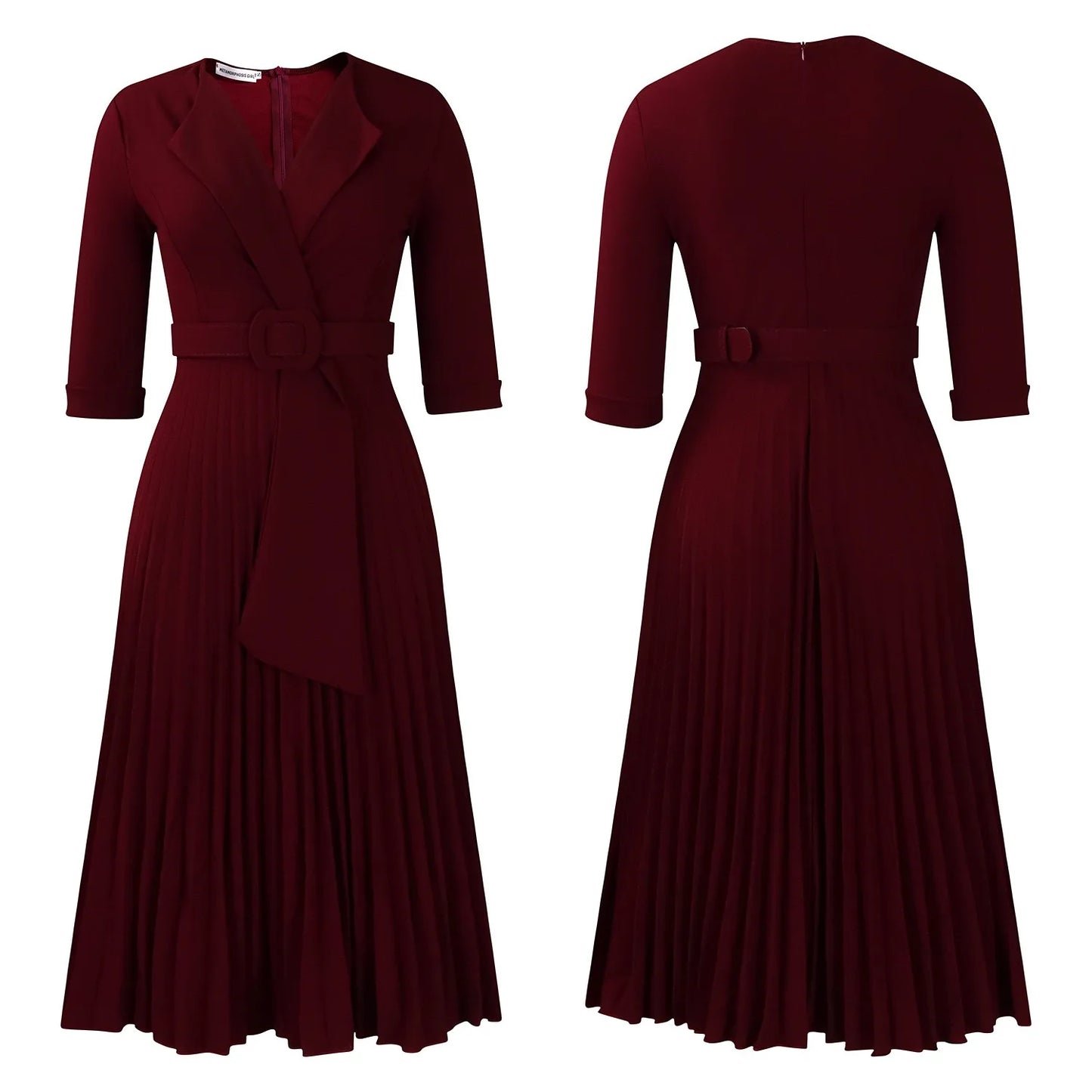 Elegant Office Ladies Dresses 2024 Autumn Fall Notched Collar Half Sleeve Belt Waisted Mid Calf Female Birthday Party Dress Midi