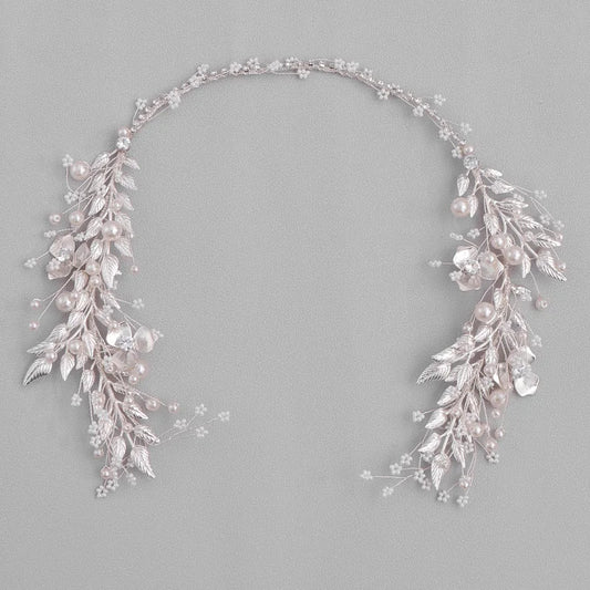 Silver Color Leaf Pearl Headband Tiara For Bridal Hair Accessories Wedding Hair Band Crystal Pearl Tiaras and Brides Headpieces