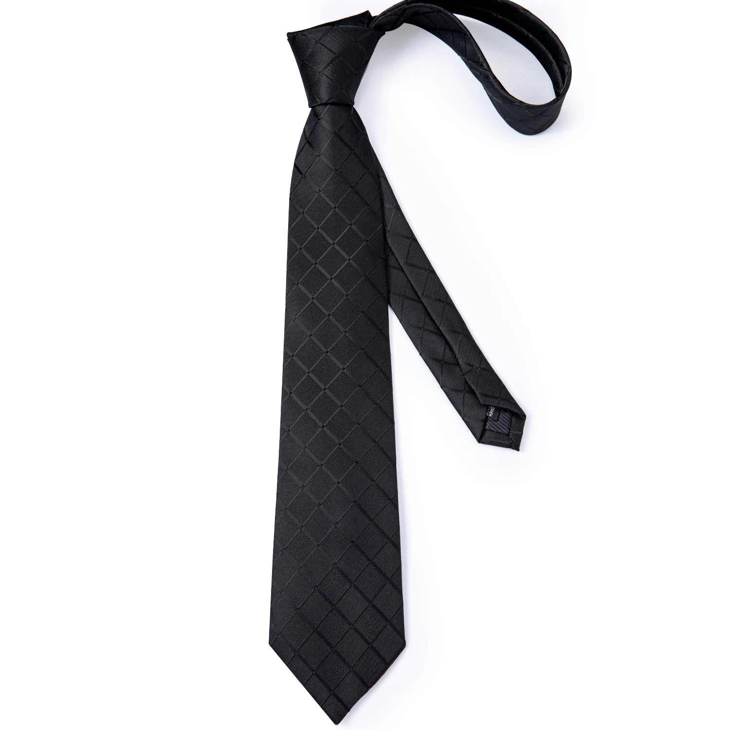 Solid Black Plaid Men's 8cm Polyester Neck Tie Handkerchief Cufflinks Set with Gift Box Tie Clip Birthday Anniversary Gift