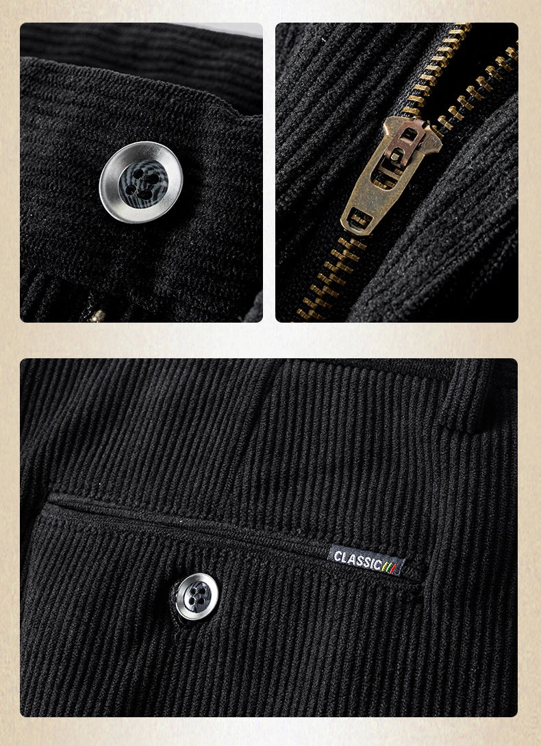 Winter New Corduroy Thick Pants Men's Fleece Fashion Business Straight Trousers Brand Comfortable Velvet Warm Plush Loose Pants