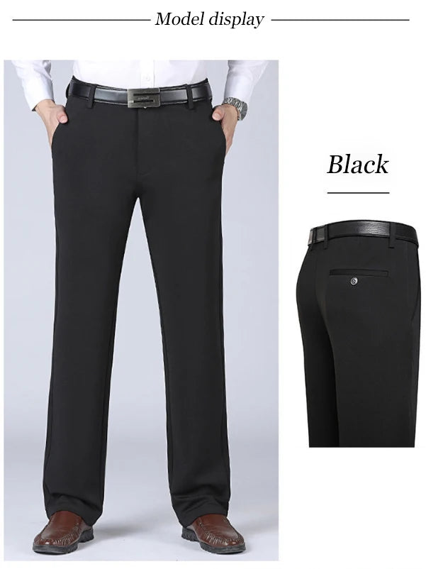 Men's Stretch Suit Pants Black Business Casual Trousers Office Summer Autumn Korean Japanese Navy Grey Spandex Straight Pants