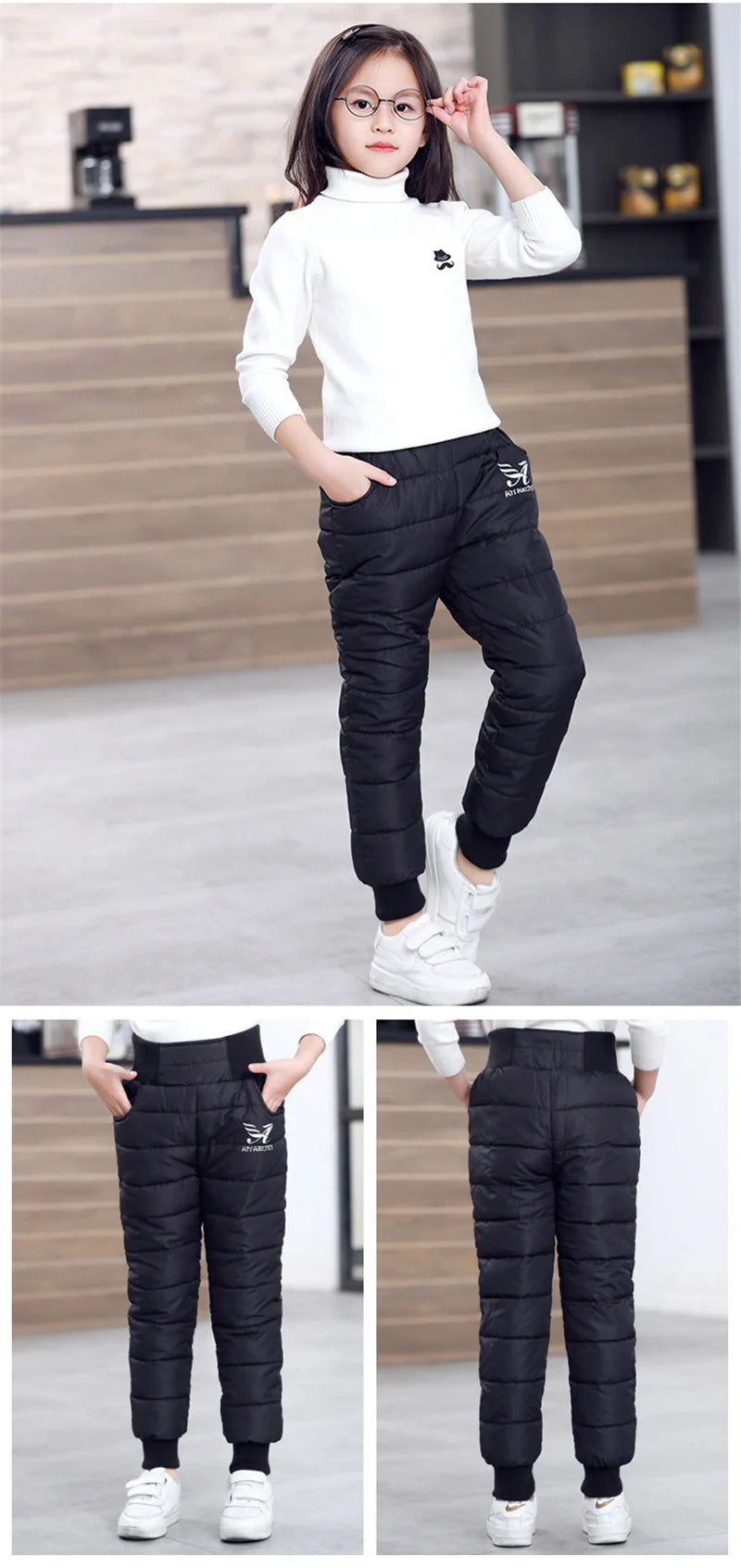 Winter Boys Thick Cotton Pants Fleece Padded Warm Trousers Kids Waterproof Ski Pants Elastic High Waisted Baby Girls Pant 2-12 Y