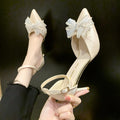 Crystal Wedding Shoes Bride Wedding Dress Two Wears  New Bow High Heels Women's Summer Slim Heels White Pointed Sandals  Women