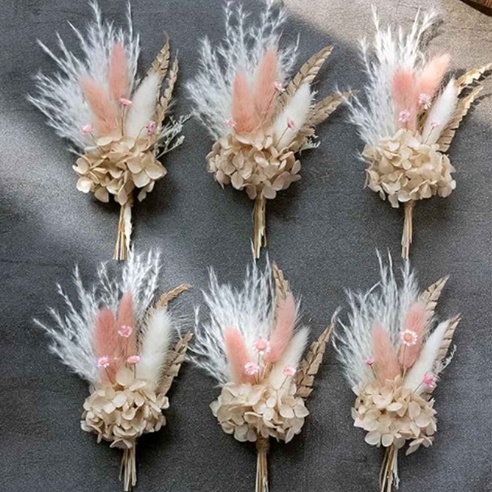 6pcs Mini Dried Flower Bouquet Bohemian Wedding Pampas Rabbit Tail Grass Bridesmaid Flowers Wedding Party Decoration Home Decor