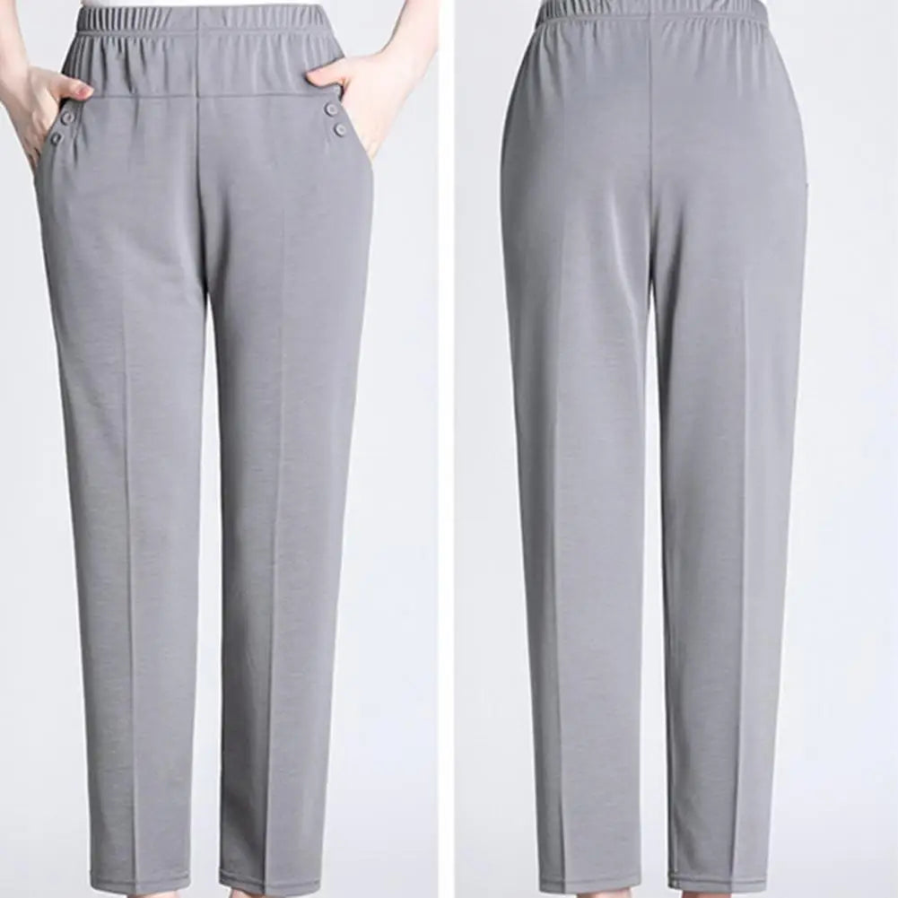 Lady Summer Ice Silk Thin Casual Cropped Pants Middle-aged Elderly Loose High Waisted Elastic Waist Women Pants Casual Trousers