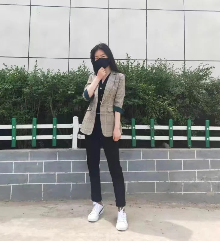 New Fashion Business Interview Plaid Suits Women Work Office Ladies Long Sleeve Spring Casual Blazer