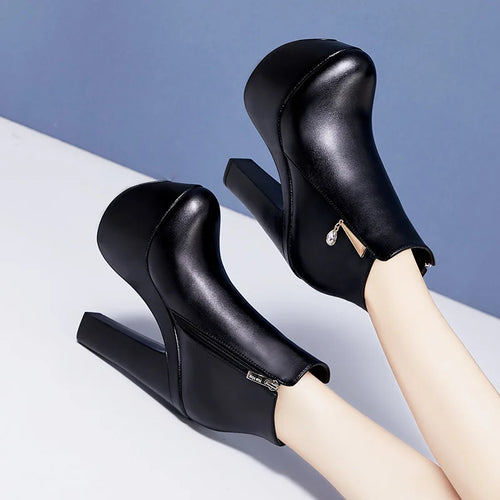 15cm Small Size 32-43 Sexy Extreme Block High Heels Shoes Women Boots Winter 2025 Thick Platform Boots Ankle Botas Model Office
