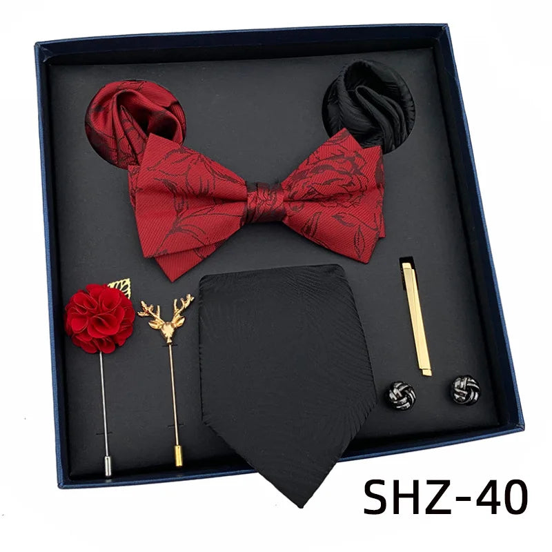 Vintage Green Men's Tie Set Luxury Neck Ties For Wedding Gift Bowtie Handkerchief Cufflinks Tie Clip Brooch Set For Male Necktie
