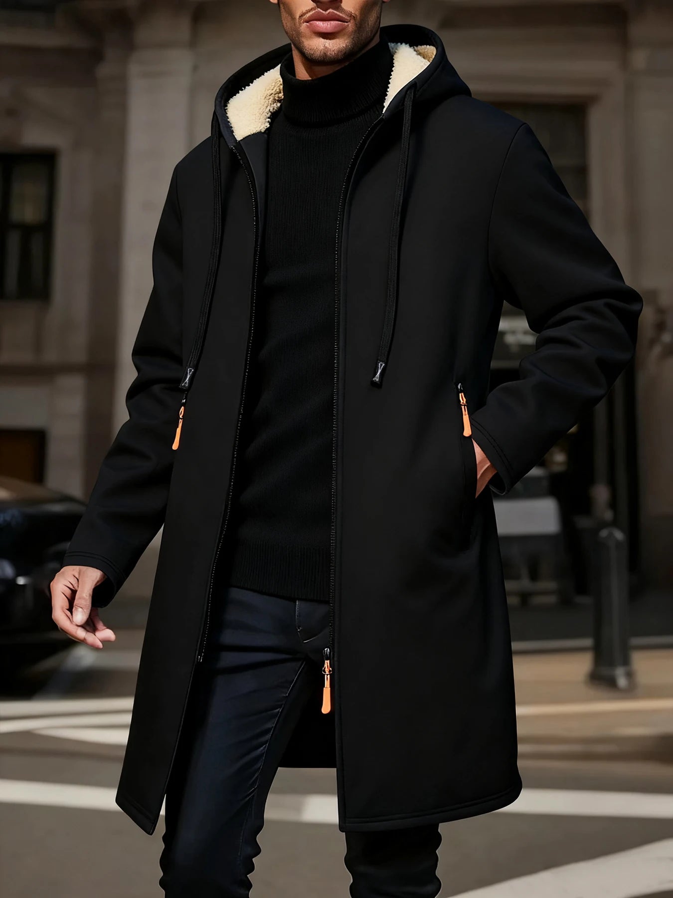 Winter Men's Thickened Hoodies Jacket Outdoor Warm Zipper Long Sleeve Sweatshirts Cardigan Streetwear Solid Color Tops Overcoat