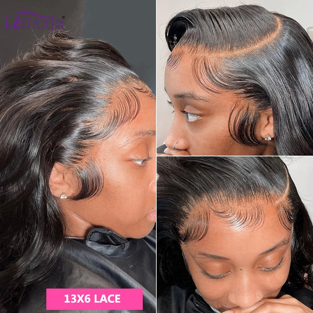 Lemoda 13x6 HD Lace Frontal Wigs Human Hair Body Wave 250% Density Brazilian Virgin Hair Full Frontal Lace Wig Pre plucked 12A