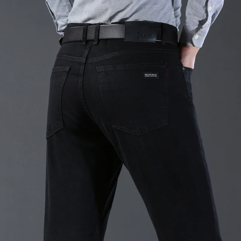 2024 New high-quality Fashion Casual Cotton Business Black  Denim Pants Male Trousers Men's Stretch Regular Fit Jeans