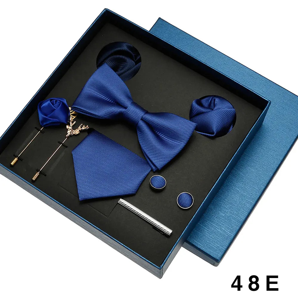 Luxury Tie Set For Men Solid Color Necktie Pocket Square Brooch Cufflinks Gift Box Wedding Business 8pcs Mens Neck Tie Accessory