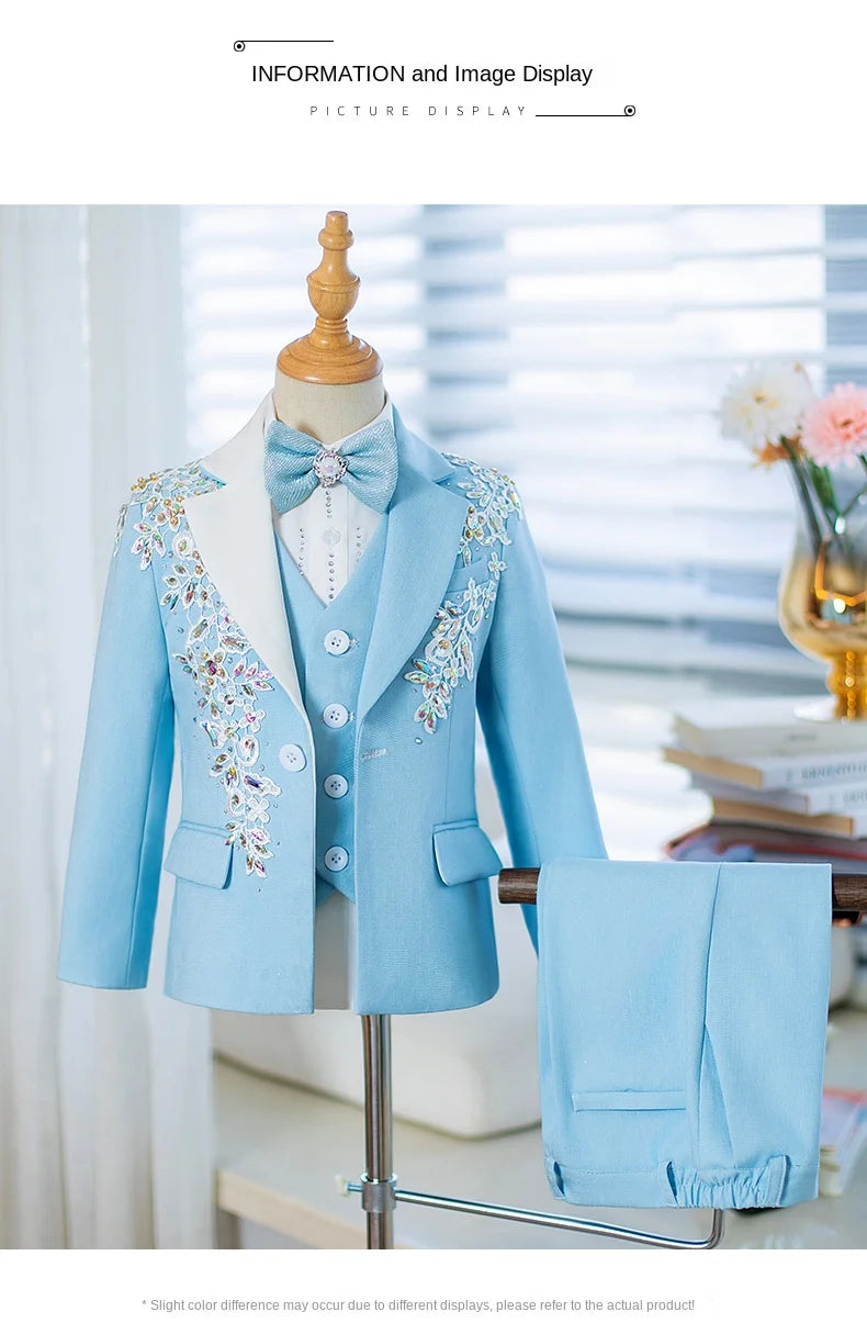 Children's Suit Set New High-End Handmade Flower Boy Host Piano Performance Blazer Traje De Niño Para Boda Boys Suits A3755