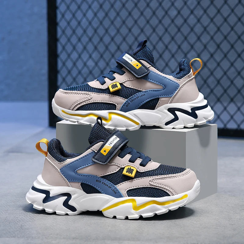 Kid Sneakers Sport Shoes for Boys Fashion Leather Children Breathable Mesh Comfort Shoes Casual Walking Outdoor Running Shoes