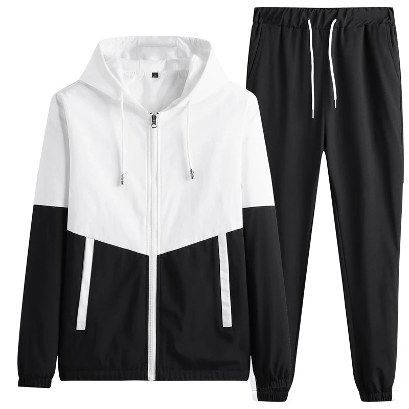 Hip Hop Military Men Tracksuit Hooded Jacket+Harem Pant Patchwork 2PC Set For Men Fashion 2023 New Mens Sportswear Suits