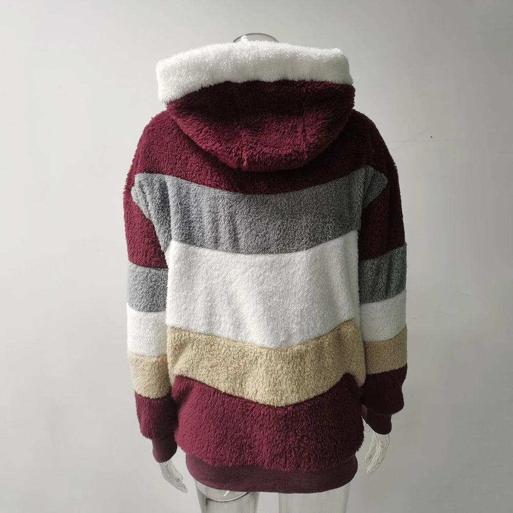 Oversized Jacket for Women Coat 2025 Autumn Winter Warm Plush Pocket Hooded Streetwear Loose Lady Zipper Cashmere Outerwear Coat